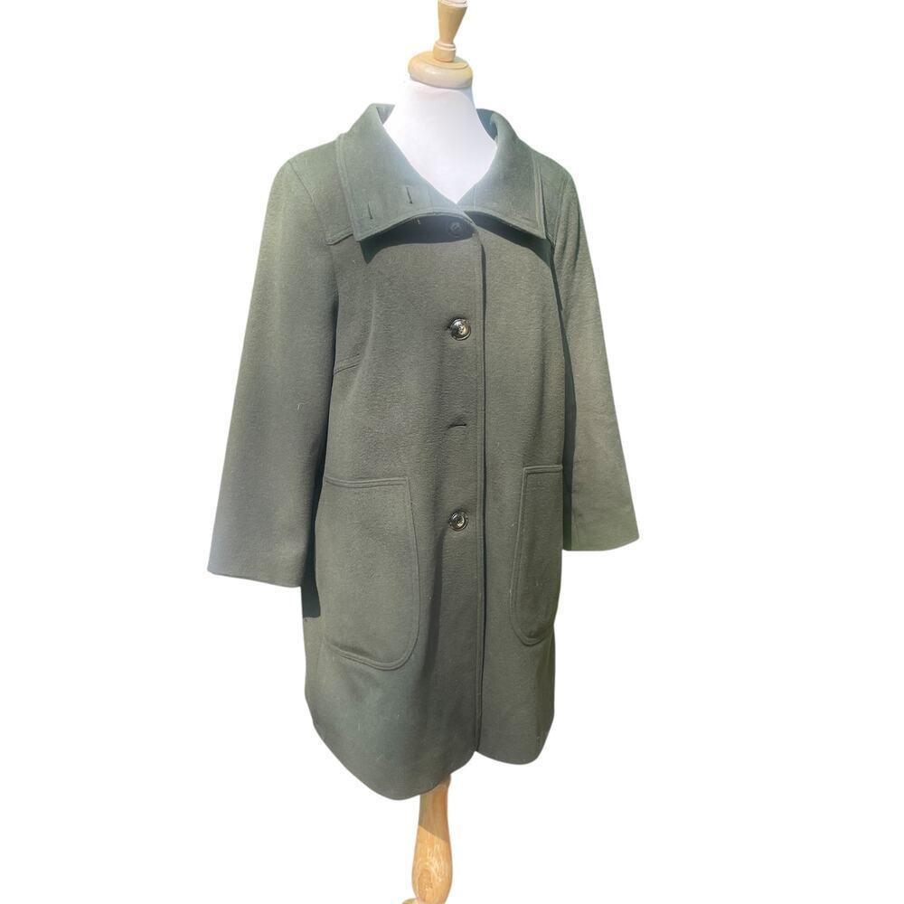 Womens Plus Size 14W Lambswool Blend Coat Olive Button Front Jacket